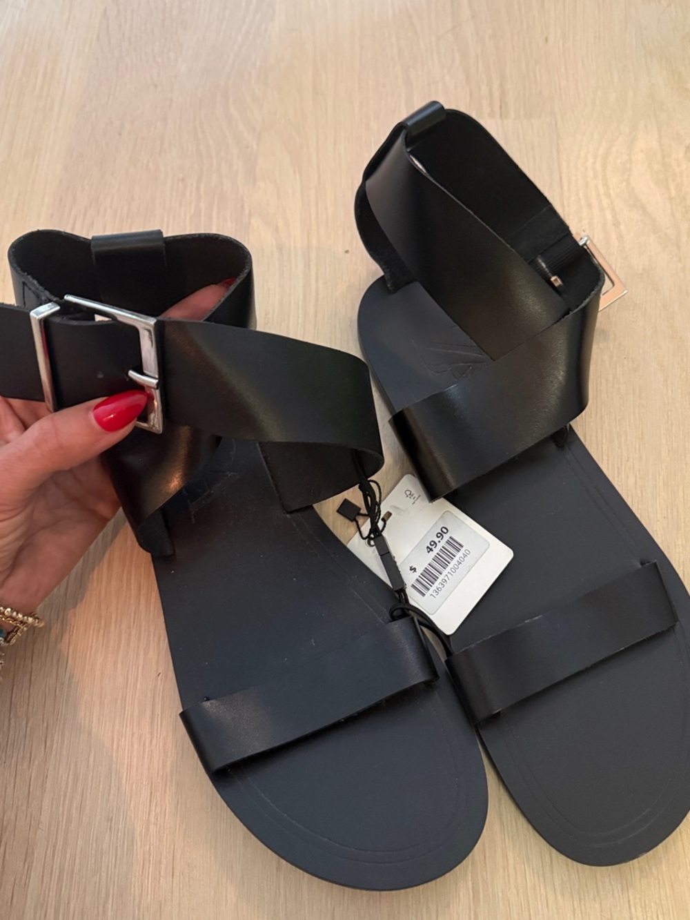 Zara Black Strappy Flat Sandals with Buckle